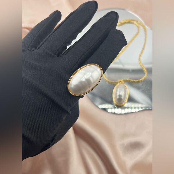 Gold-Tone Pearl Necklace and Ring Set - Picture 5 of 9